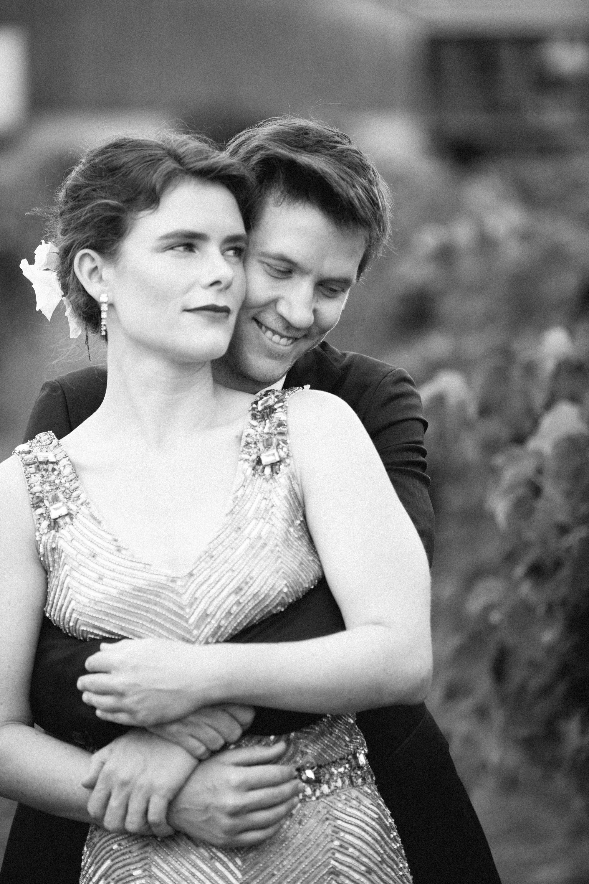 bride and groom in the middle of the vineyards at their Quincy Cellars wedding