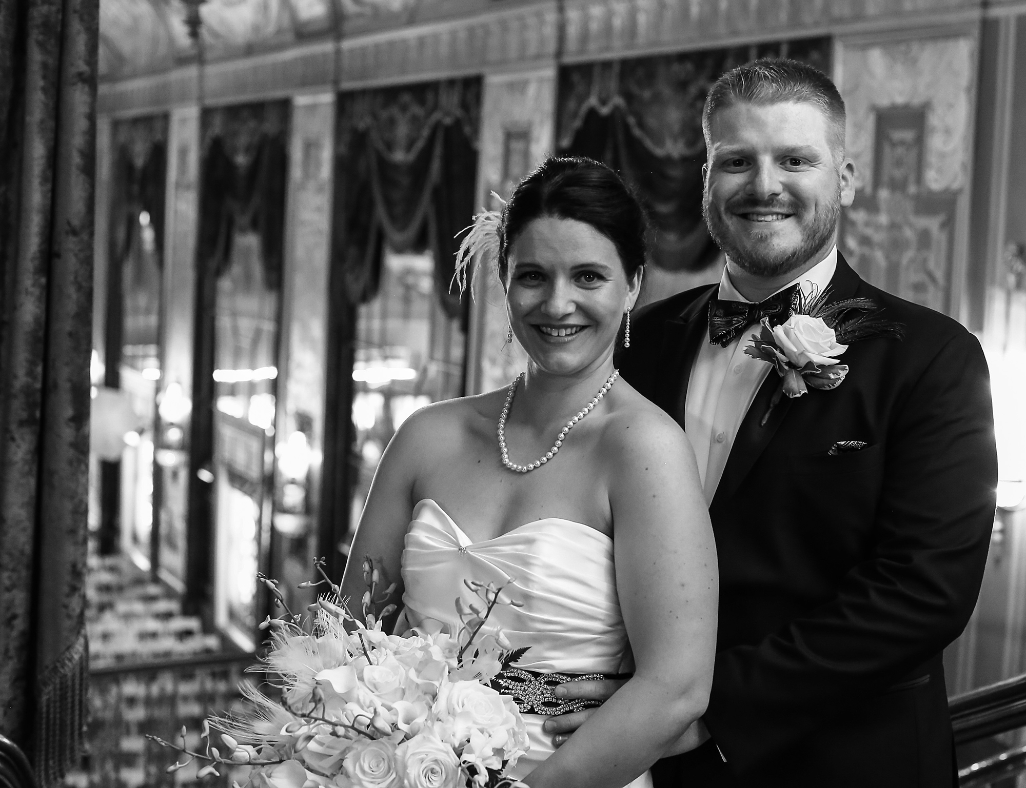 Iconic Black and White Bridal Portrait at Justin and Amandas Warner Theater Wedding